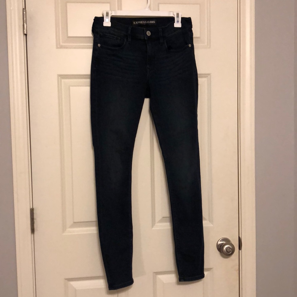 Express mid rise dark wash stretch+ jean leggings